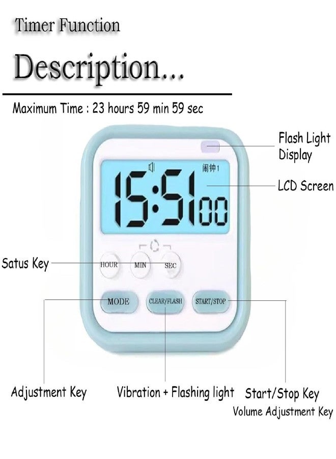 KRIVETY Timer,Digital Kitchen Timer,Magnetic Countdown Up Cooking Digital Accessaries,Loud Alarm Stand Timer,Classroom Timer for Teachers,Dorm Essenitals,Kitchen Stuff,Clearance (Blue) - Image 3
